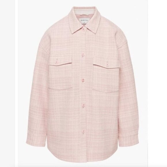 Aritzia Babaton Women's Shacket Joan Shirt Jacket Oversized Tweed Pink Plaid - Picture 16 of 16